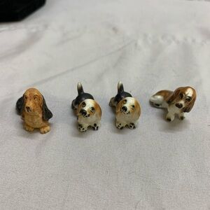 Miniature Basset Hound Figurines Bone China Resin Vintage Lot Of 4